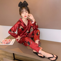 Italian Bambet girl Ice Silk pajamas set 2021 new childrens spring and autumn long sleeve