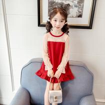 Italian Bambet girls long-sleeved dress new spring and autumn red foreign style girl fishtail princess skirt