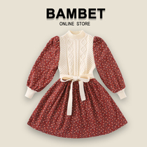 Italy Bambet girls dress 2021 new autumn winter plus velvet dress Princess dress children floral dress