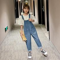 Italy Bambet girls jeans summer new childrens western style middle and large childrens fashion bib suit tide