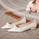 Свадебные туфли, белая комфортная обувь для невесты с бантиком для беременных, 2021 года, мягкая подошва, для подружки невесты