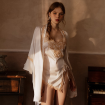 Clear sexy pajamas womens summer Thin Ice Silk suspender nightgown two-piece nightgown morning gown home suit