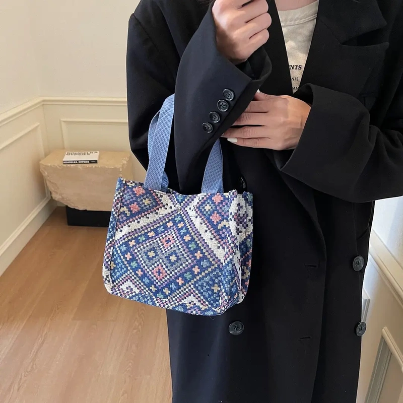 New Ethnic Style Canvas Bag, Hand-Woven Tote Bag, Women's Ins Artistic Style Handbag, Fashionable Style