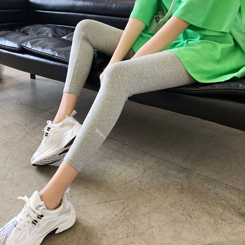 Grey inner lap pants female outside wearing spring slim fit pure cotton high waist collection 90% small foot elastic movement tight 80% summer