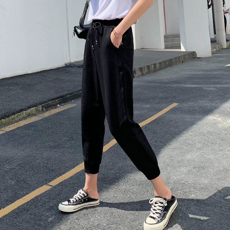 Sweatpants women's spring and autumn 2021 new loose leggings sweatpants eight points nine points high waist cotton casual pants thin