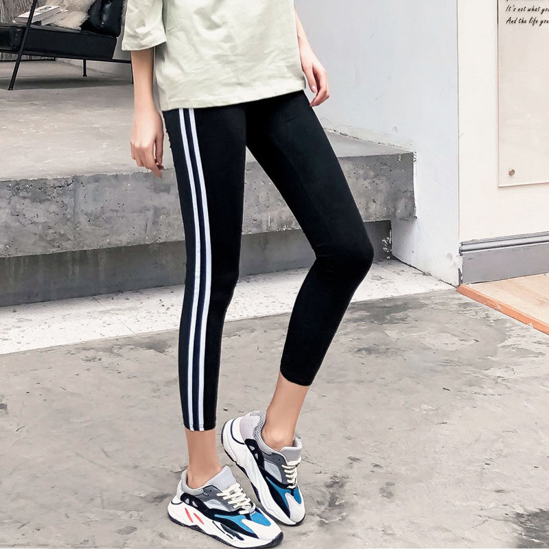 Quick-drying thin leggings women wear summer black ice silk nine points sports fitness yoga elastic tight eight points