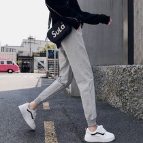 2021 new spring autumn thin section grey sports pants female pure cotton loose 90% small foot close-up bunch foot casual pants