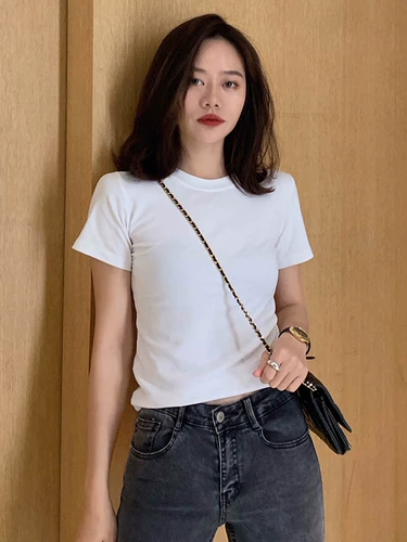 Кофейная летняя базовая приятная телу хлопковая футболка, короткий рукав, изысканный стиль