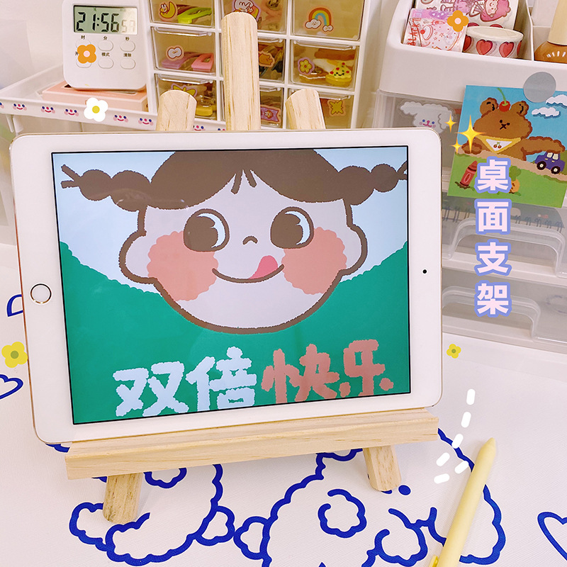 Mini wooden painting shelf bracket universal mobile phone rack creative cute mini multifunctional flat bracket small easel