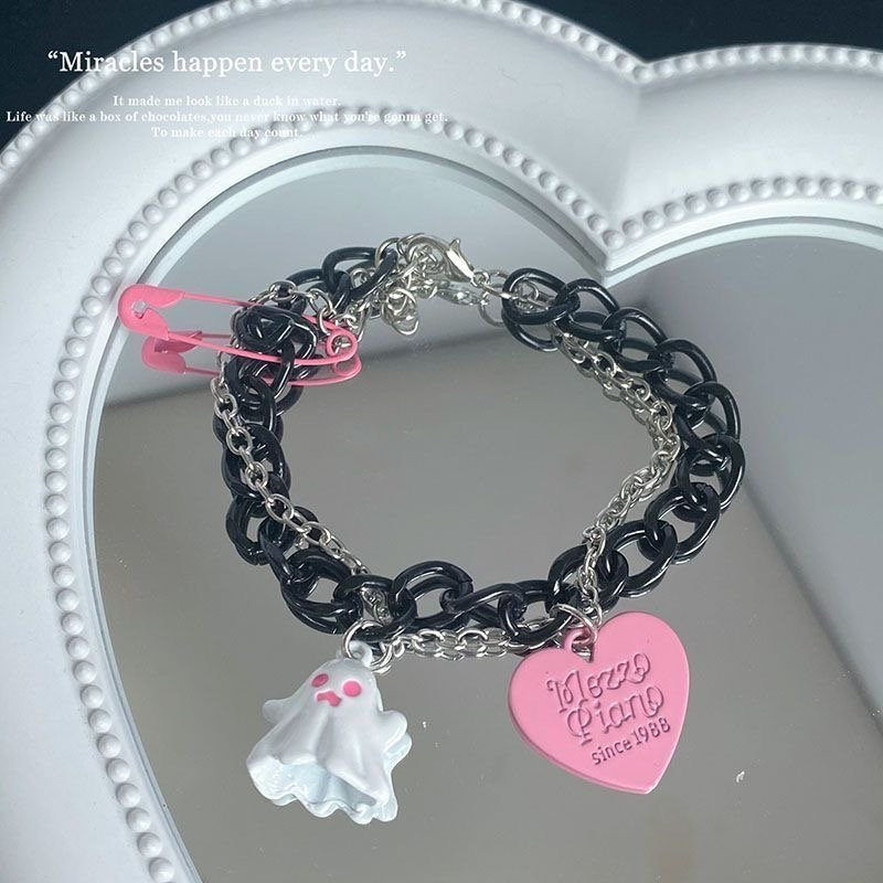 2024 New Original Black and White Little Ghost Bracelet for Women, Couple Niche Minimalist Style High-End Sweet Cool Spicy Girl Accessories for Men