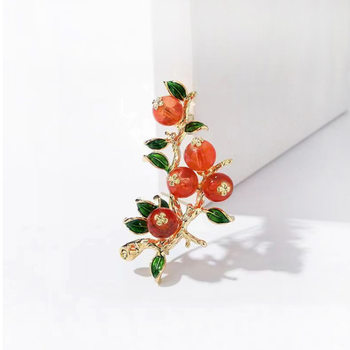 Chinese-Style Persimmon Brooch, High-End Luxury Glass Brooch for Women, Good Things Happen, Fruit Corsage Accessory, Trendy