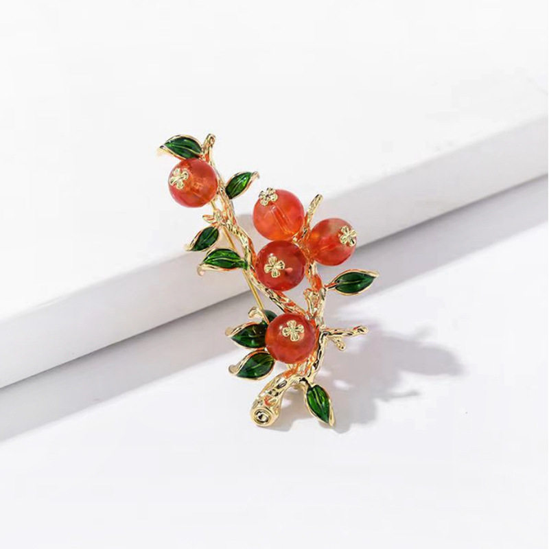 Chinese-Style Persimmon Brooch, High-End Women's Luxury Glass Pin, Good Things Happen, Fruit Corsage Accessory, Trendy
