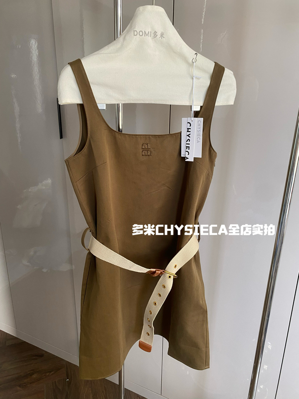 Correct Version Original Design Early Spring New Delivery Belt Pure Cotton Letter Embroidery Shoulder Strap Dress