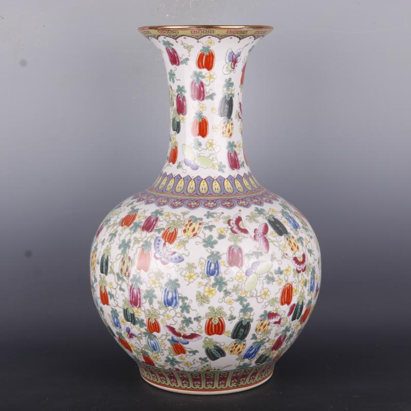 Antique Chinese porcelain floor home furnishing articles clear pastel prosperous flower grain vases, Antique curio collection