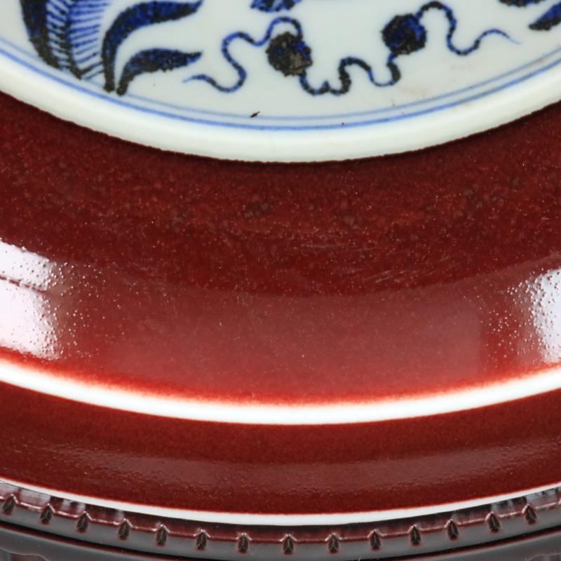 Jingdezhen generic indigo reward of zheng he 's offering gong Ming yongle years offering a flower plate antique reproduction antique furnishing articles