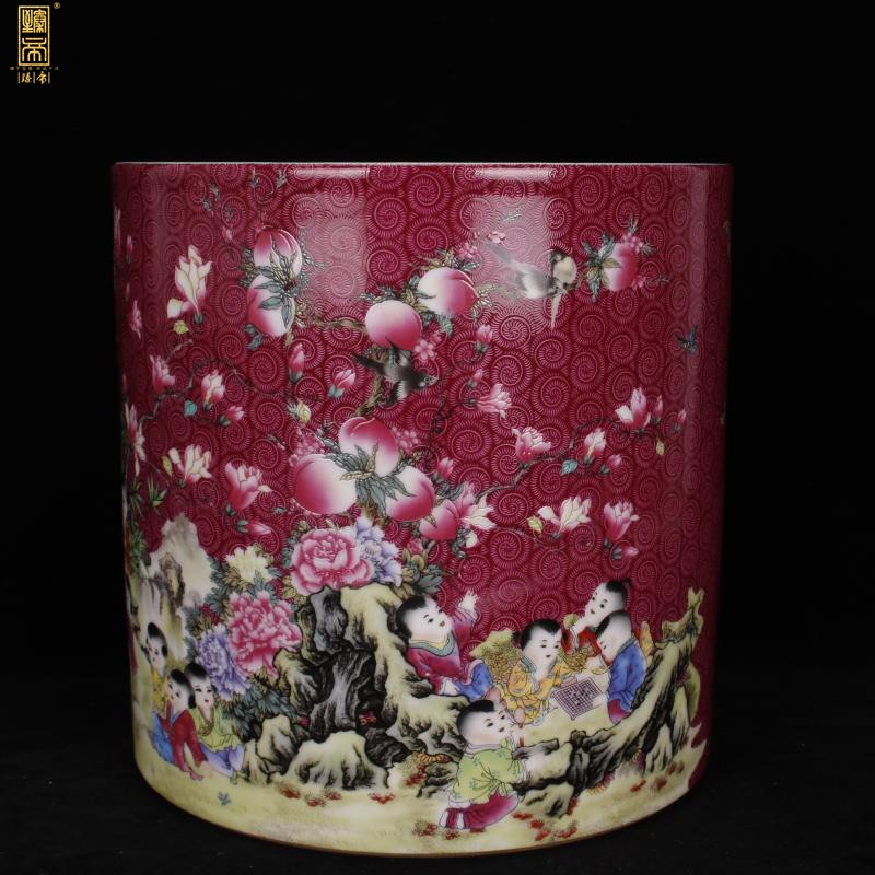 Jingdezhen imitation antique porcelain enamel color big brush pot "four desk pen sea Chinese style household company office furnishing articles