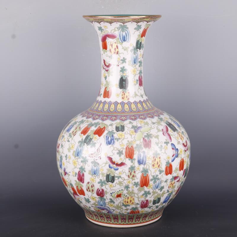 Antique Chinese porcelain floor home furnishing articles clear pastel prosperous flower grain vases, Antique curio collection