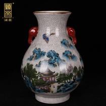 Jingdezhen imitation Qing Qianlong open piece crack glaze powder color Fu tube bottle antique table decoration old ornaments