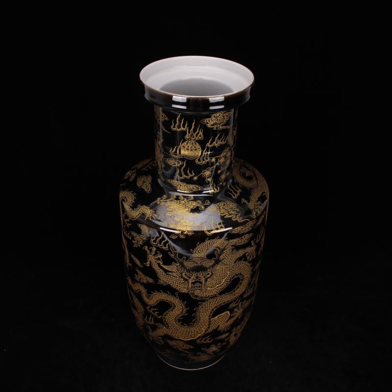 Jingdezhen antique reproduction antique kangxi sharply glaze dragon water bottle flower vase with wooden stick is Chinese style household vase furnishing articles