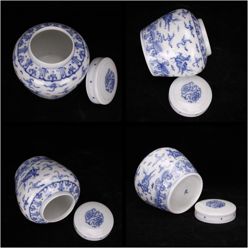 Jingdezhen hand - made kirin dragon grain day word wind canister caddy fixings antique ceramic tea set, tea is tea storage storehouse