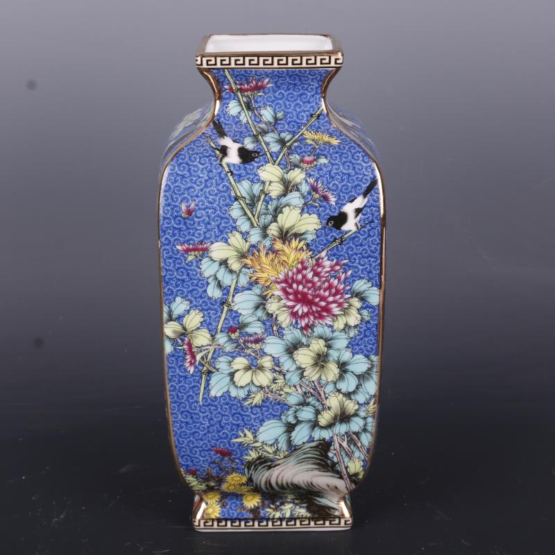 Package mail the qing qianlong see colour enamel painting of flowers and square vase antique porcelain household Chinese penjing collection process