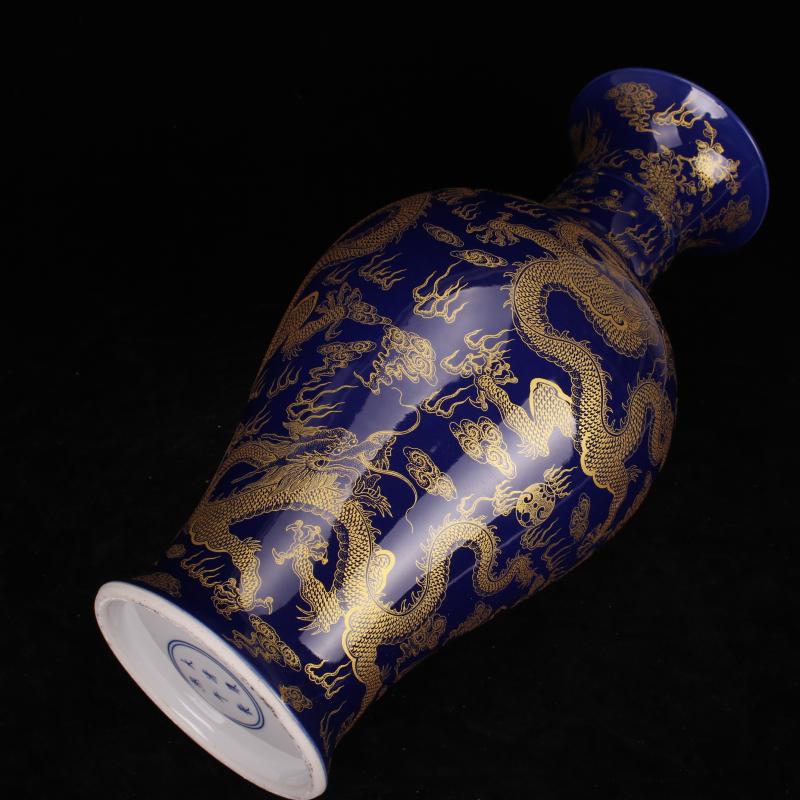 Jingdezhen imitation kangxi sharply blue glaze glaze offering YunLongWen vase sitting room of Chinese style household study collection furnishing articles