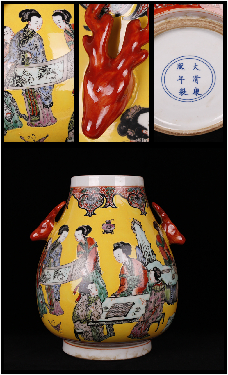 Jingdezhen ceramics imitation the qing kangxi with pastel deer head statute of the tube of antique reproduction antique furnishing articles of handicraft