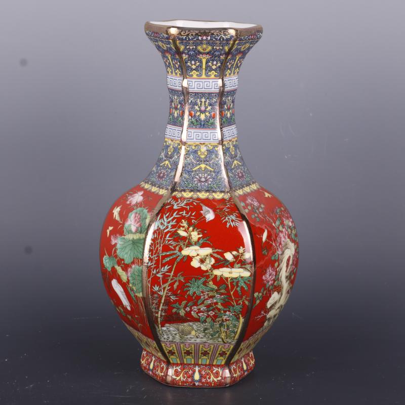 The Qing qianlong see colour enamel painting of flowers and the six - party antique craft porcelain vase household of Chinese style antique penjing collection