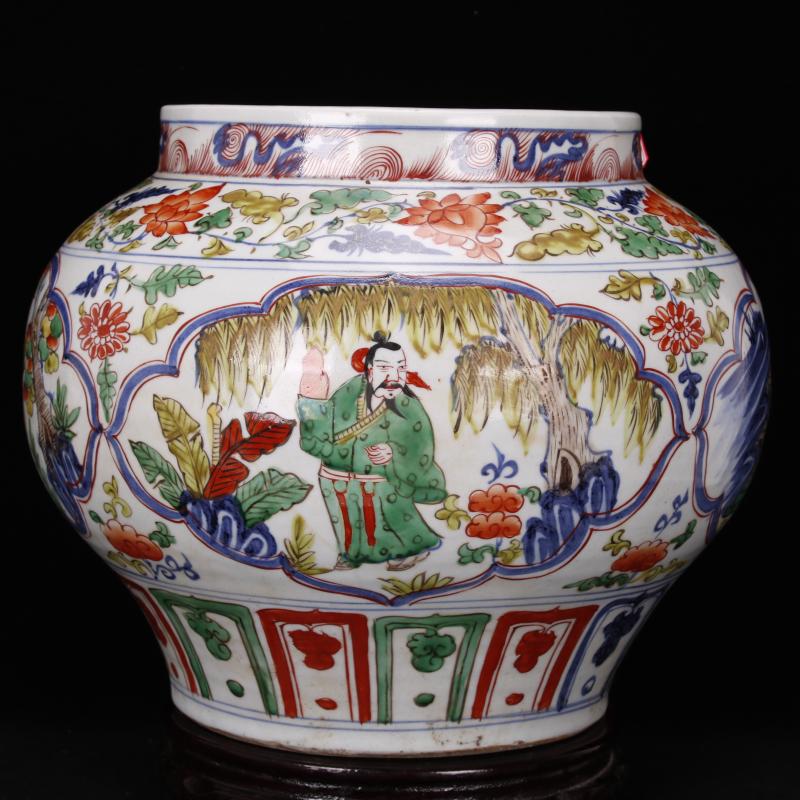 Jingdezhen yuan dynasty antique reproduction antique of pure manual colorful characters story big POTS after the ancient Chinese style furnishing articles