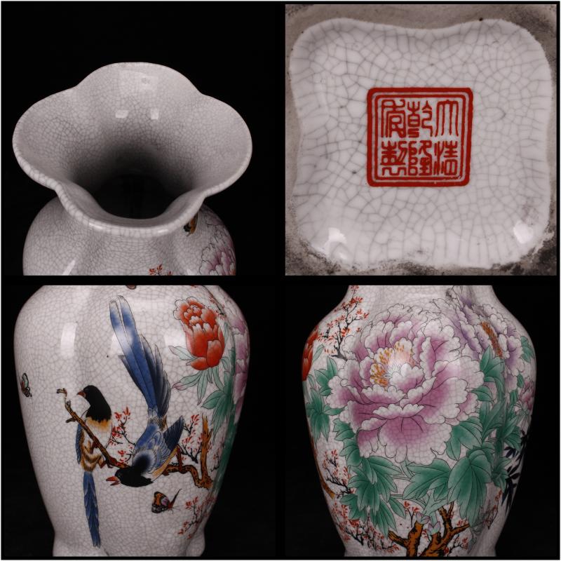 Jingdezhen imitation the qing qianlong piece of crackle famille rose square bottle imitation antique cabinet decoration old antique table furnishing articles