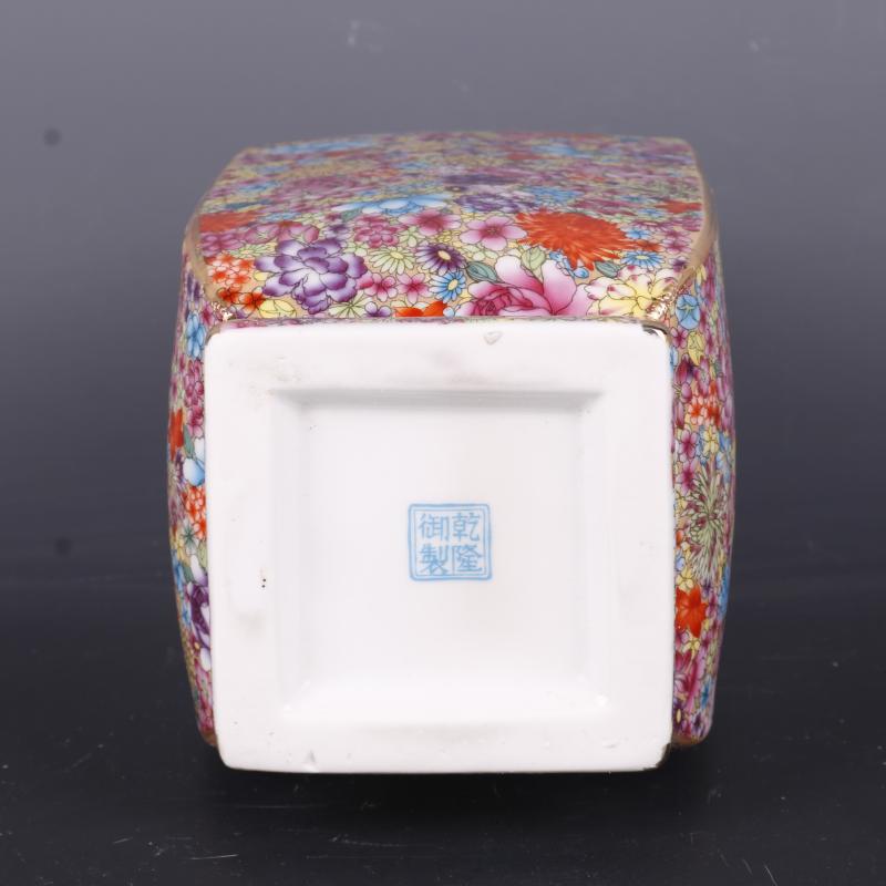 Package mail the qing qianlong see colour enamel painting of flowers and square vase antique porcelain household Chinese penjing collection process