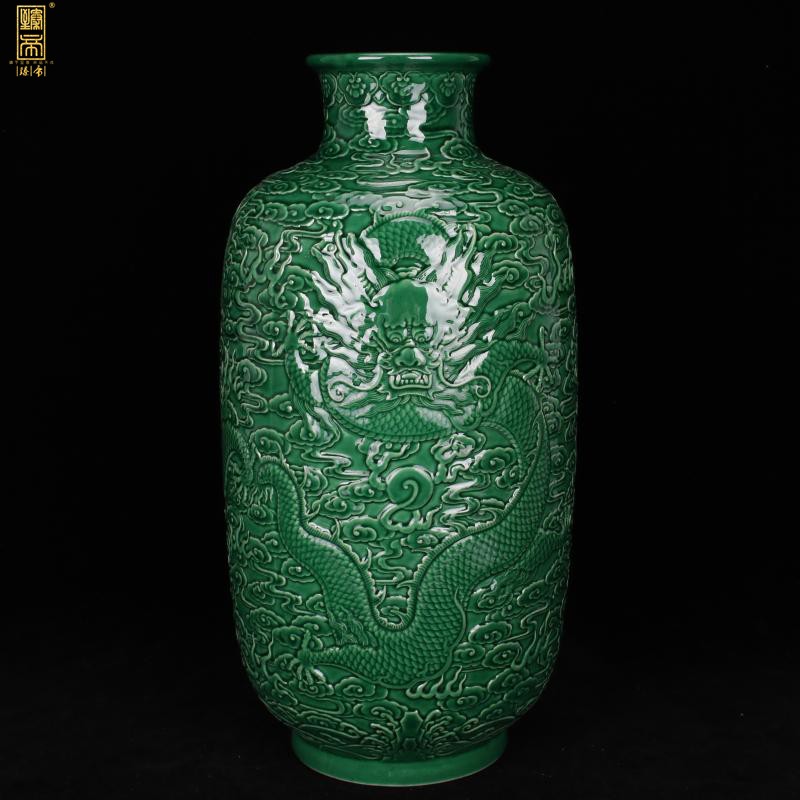 Jingdezhen green embossed YunLongWen idea gourd bottle imitation the qing qianlong years antique antique crafts boutique home outfit