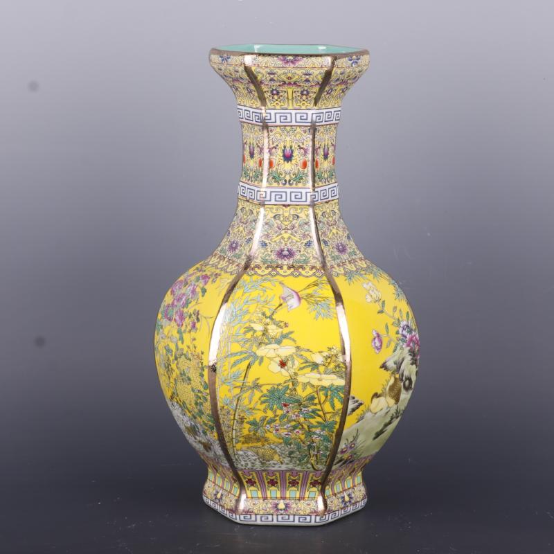 Medium the qing qianlong see colour enamel painting of flowers and the six - party antique craft porcelain vase household Chinese penjing collection