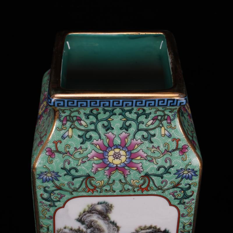 Jingdezhen imitation qianlong antique square colored enamel vase furnishing articles sitting room of Chinese style household decorative ceramic arts and crafts