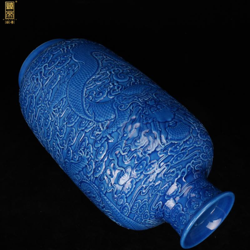 Jingdezhen blue anaglyph YunLongWen idea gourd bottle imitation the qing qianlong years antique antique collection boutique home outfit furnishing articles