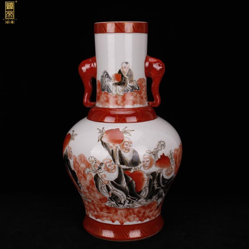 Jingdezhen all hand - made longevity "binaural 巩红 ink in the bottle grade imitation the qing xianfeng antique antique collection boutique furnishing articles