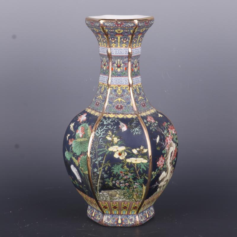 The Qing qianlong see colour enamel painting of flowers and the six - party antique craft porcelain vase household of Chinese style antique penjing collection