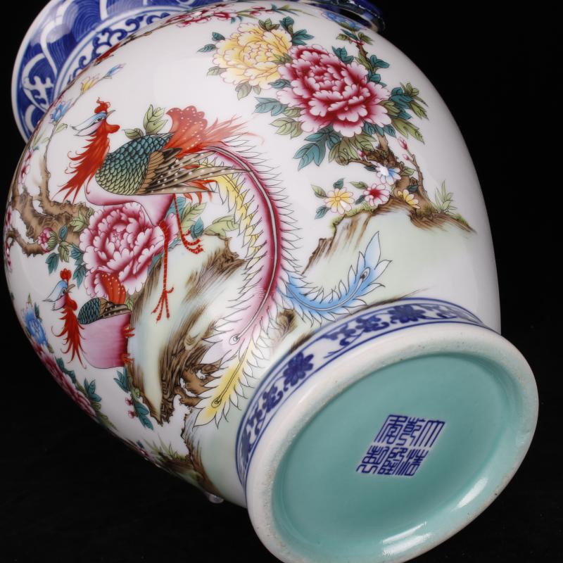 Archaize of jingdezhen porcelain qianlong double phoenix double ears sitting room porch decoration of Chinese style household imitation antique furnishing articles