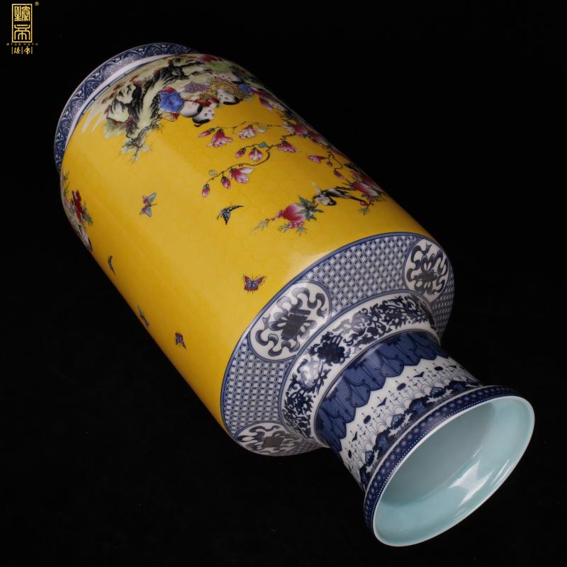 Jingdezhen imitation enamel qianlong years antique vase in pastel yellow flowers and birds were bottles of Chinese style household ground furnishing articles