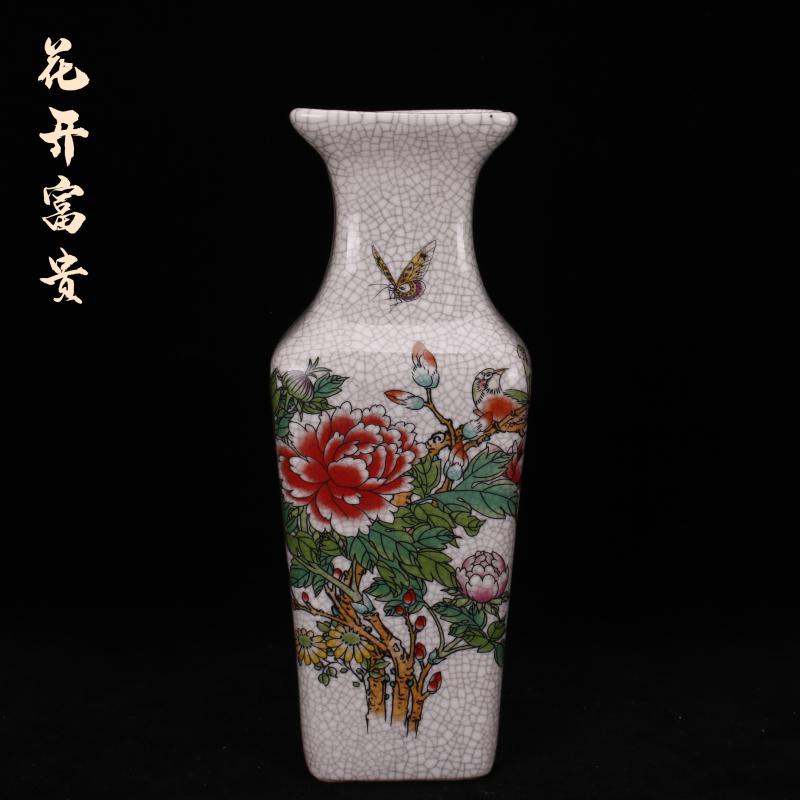 Jingdezhen imitation the qing qianlong pastel retro decoration crack square bottle imitation antique curios do old old furnishing articles