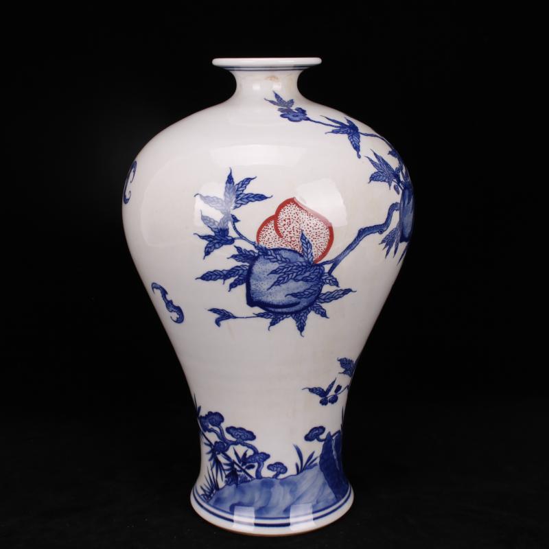 Yongzheng of jingdezhen copy antique blue - and - white youligong live nine peach vases, flower implement Chinese style household decorative furnishing articles