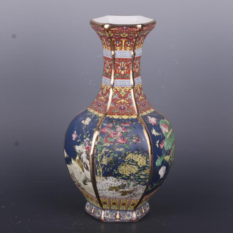 The Qing qianlong see colour enamel painting of flowers and the six - party antique craft porcelain vase household of Chinese style antique penjing collection