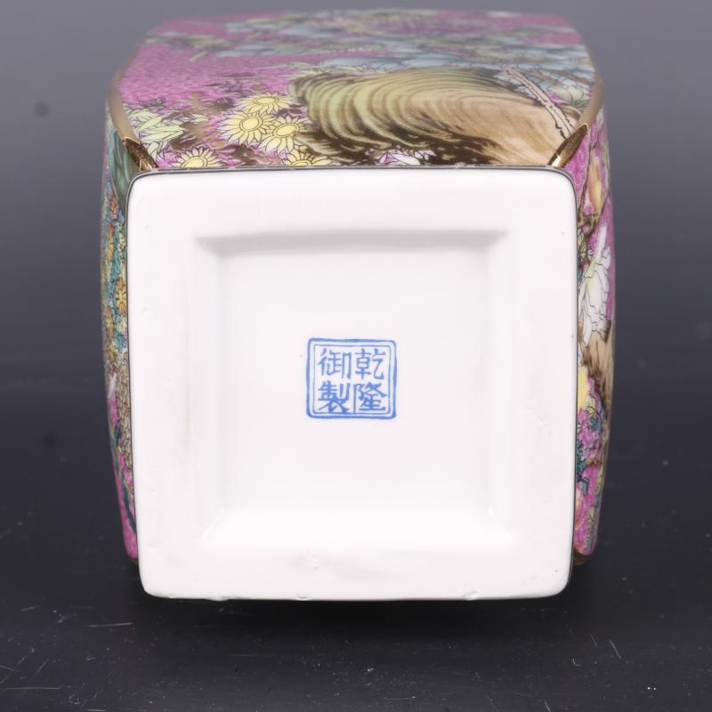 Package mail the qing qianlong see colour enamel painting of flowers and square vase antique porcelain household Chinese penjing collection process