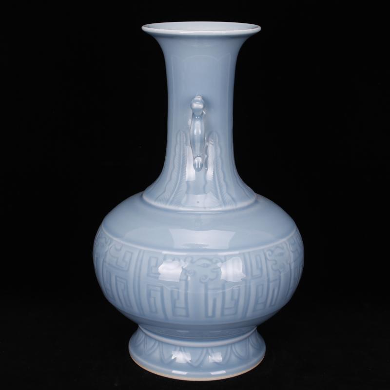 Jingdezhen imitation of the yongzheng emperor qianlong antique antique shadow blue glaze carving vase Chinese style restoring ancient ways household adornment furnishing articles