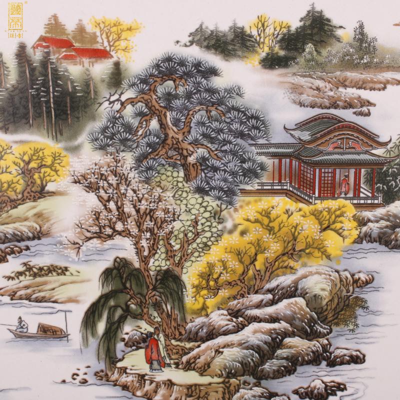 Jingdezhen Chinese wind pastel scenery landscape porcelain plate painting the sitting room is the study of new Chinese style company soft outfit ceramic murals