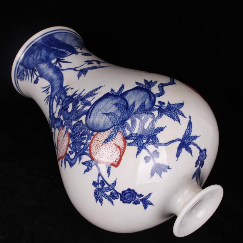 Yongzheng of jingdezhen copy antique blue - and - white youligong live nine peach vases, flower implement Chinese style household decorative furnishing articles