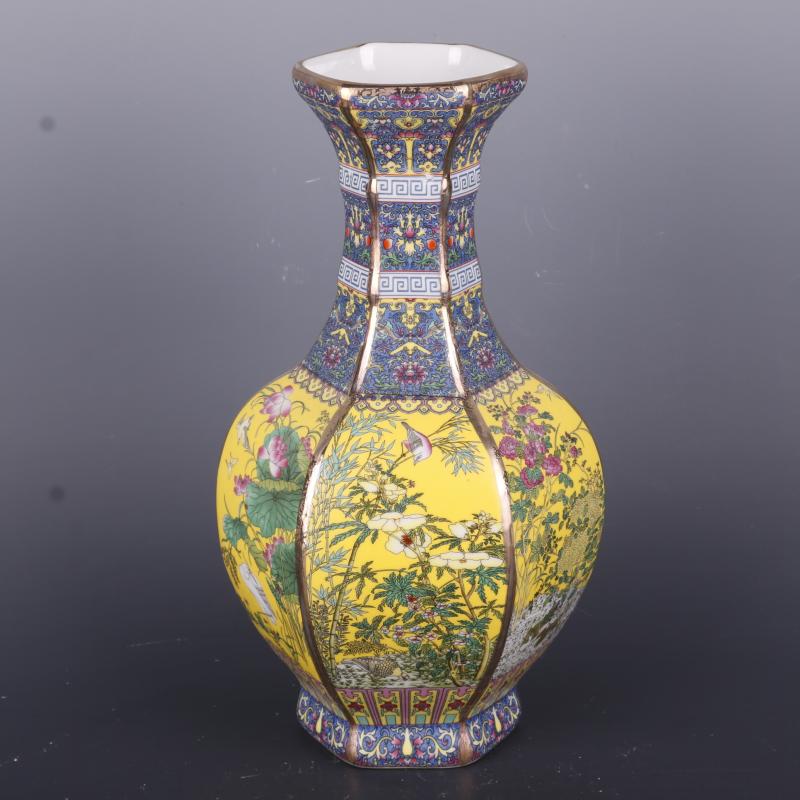 The Qing qianlong see colour enamel painting of flowers and the six - party antique craft porcelain vase household of Chinese style antique penjing collection