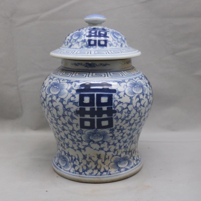 In the the qing dynasty, jingdezhen blue and white tie up branch general double happy character lines can of antique hand - made collectables - autograph garage antique collection furnishing articles