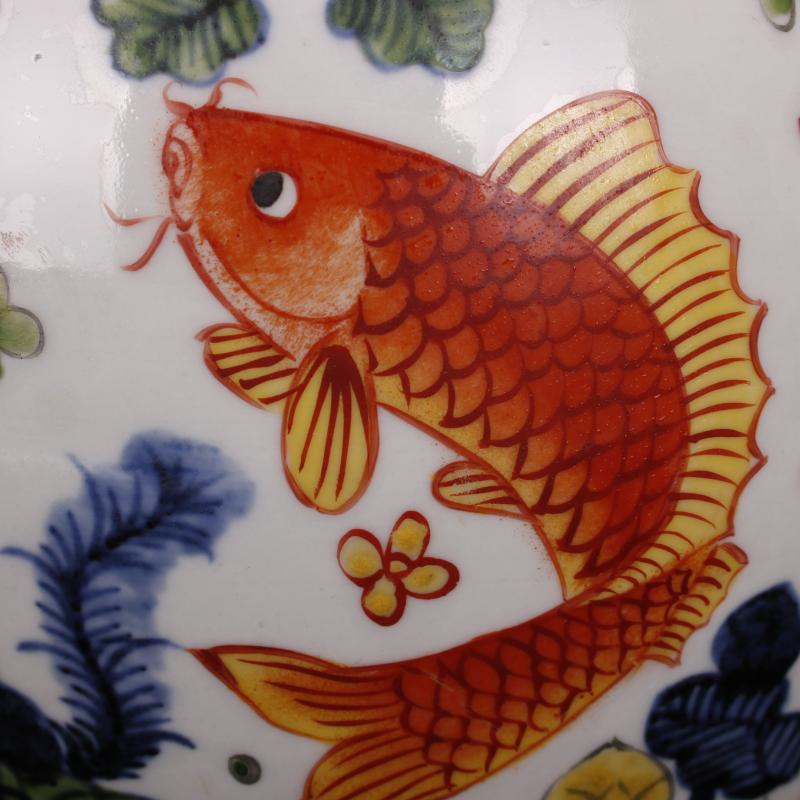 Jingdezhen imitation Ming jiajing antique antiques for 2 points you fight exotic fish algae lines cover 1.3 billion-plus old goods jar jar furnishing articles