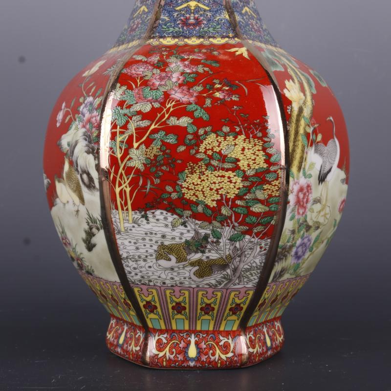 The Qing qianlong see colour enamel painting of flowers and the six - party antique craft porcelain vase household of Chinese style antique penjing collection